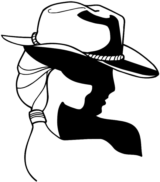 Lady in western hat vinyl sticker. Customize on line. Hats 049-0098